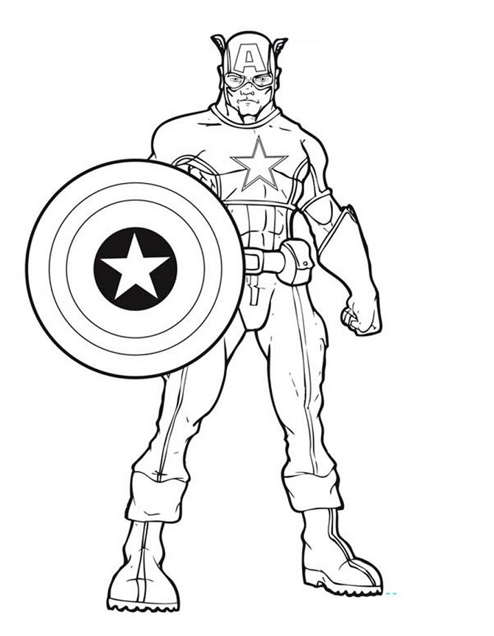 Tổng hợp tranh tô màu Đội Trưởng Mĩ Captain America đẹp nhất dành cho bé